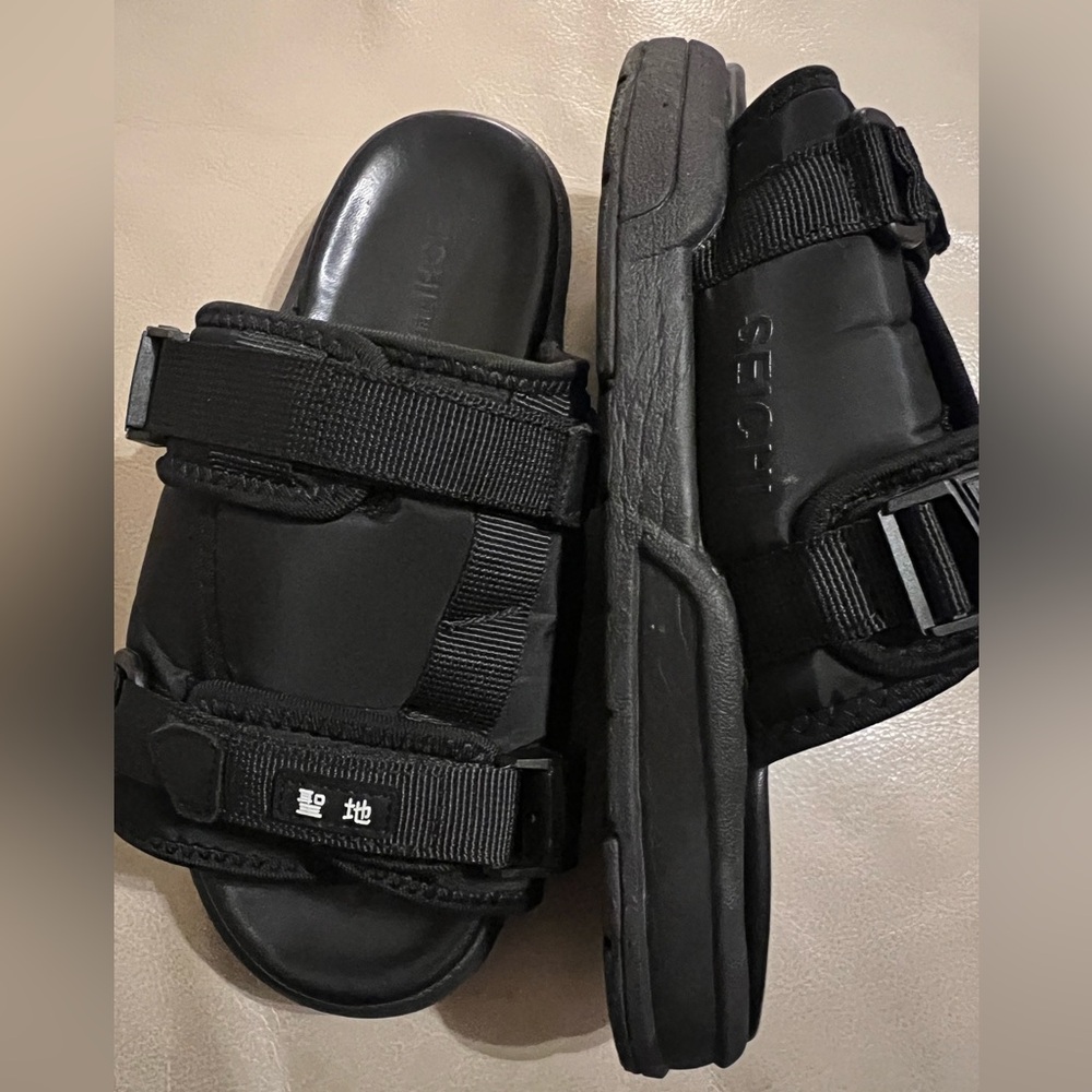 Japanese Brand Seichi Blk Leather Slides Sz 7/40